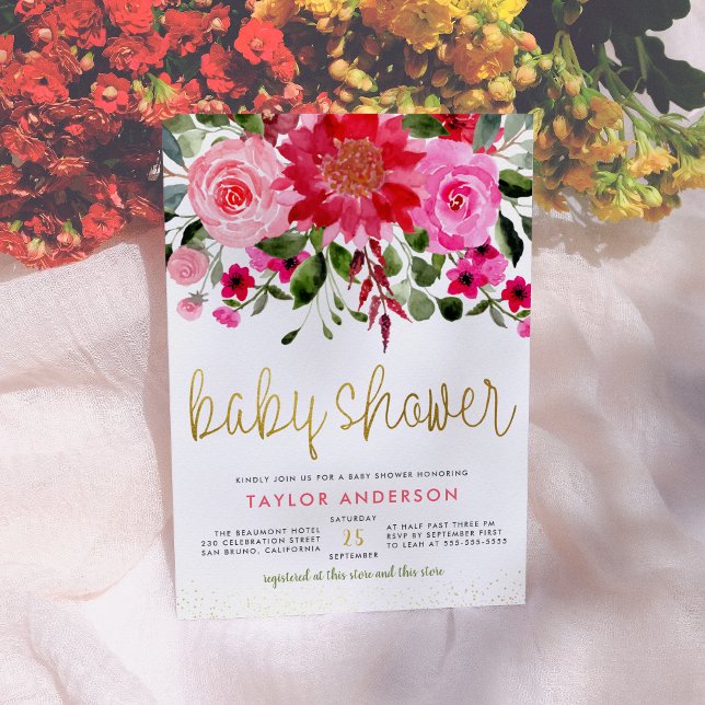 Watercolor Flowers Eucalyptus Greenery Baby Shower Invitation (Creator Uploaded)