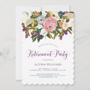 Watercolor Flowers   Faux Glitter Retirement Party Invitation