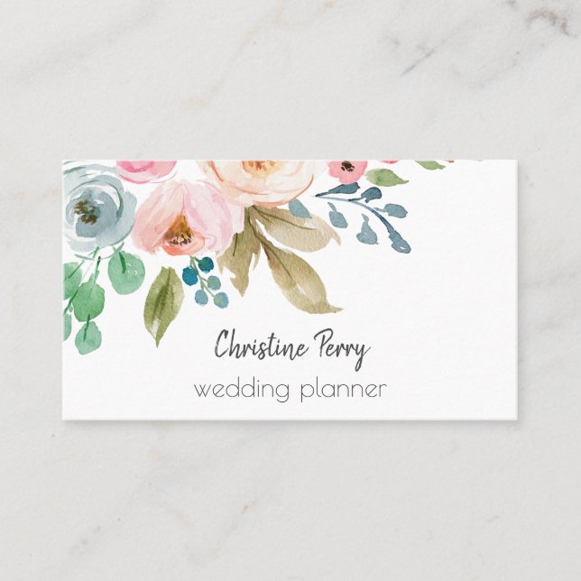 Watercolor Flowers Feminine Elegant Business Card (Front)