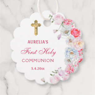 Watercolor Flowers First Communion Favour Tags