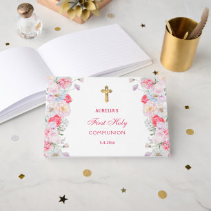 Watercolor Flowers First Communion Guest Book