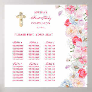 Watercolor Flowers First Communion Seating Chart