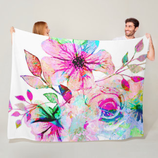Watercolor flowers Fleece Blanket, Large