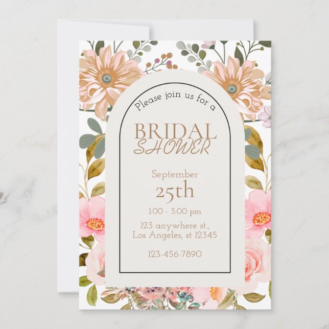 Watercolor Flowers Garden Bridal Shower Invitation (Front)