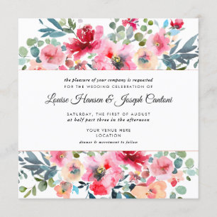 Watercolor Flowers Garden Roses, Red Ombre Wedding Invitation