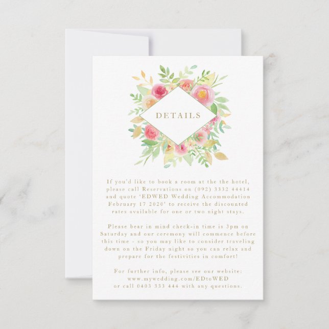 Watercolor Flowers Geo Wedding Enclosure Card (Front)