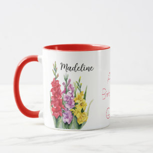 Watercolor Flowers Gladiolus August Birth Flower Mug