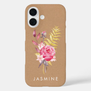 Watercolor Flowers Gold Personalized Iphone Case