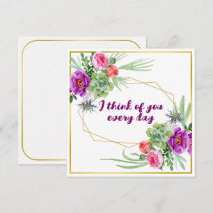 Watercolor Flowers - Golden Frame 12 + your text Card