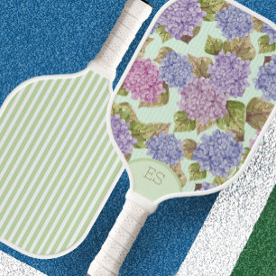 Watercolor flowers green stripe pickleball paddle