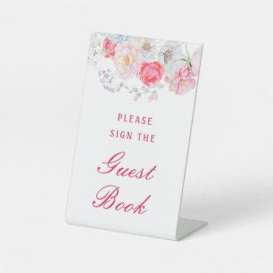 Watercolor Flowers Guest Book Pedestal Sign