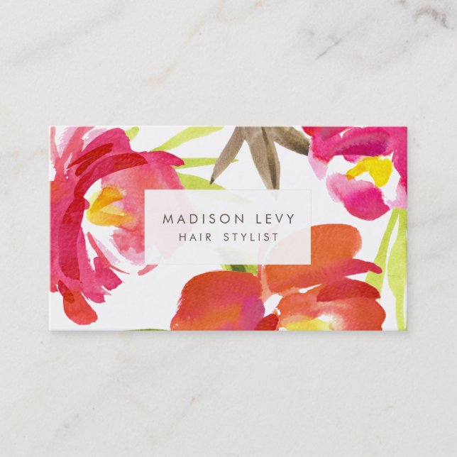 Watercolor Flowers Hair Salon Stylist Appointment Card (Front)