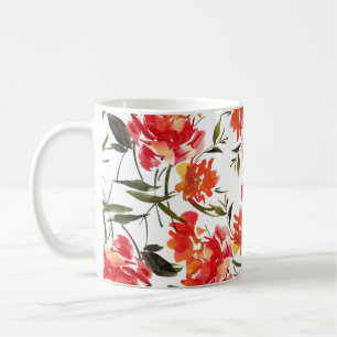 Watercolor flowers, hand-drawn seamless pattern. coffee mug