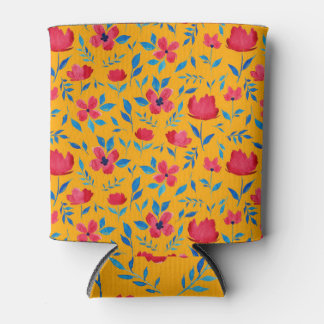 Watercolor Flowers: Hand-Painted Seamless Can Cooler