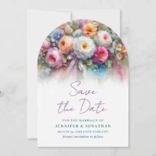 Watercolor Flowers Handwritten Save The Date Arch