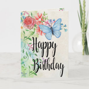Watercolor flowers happy birthday card