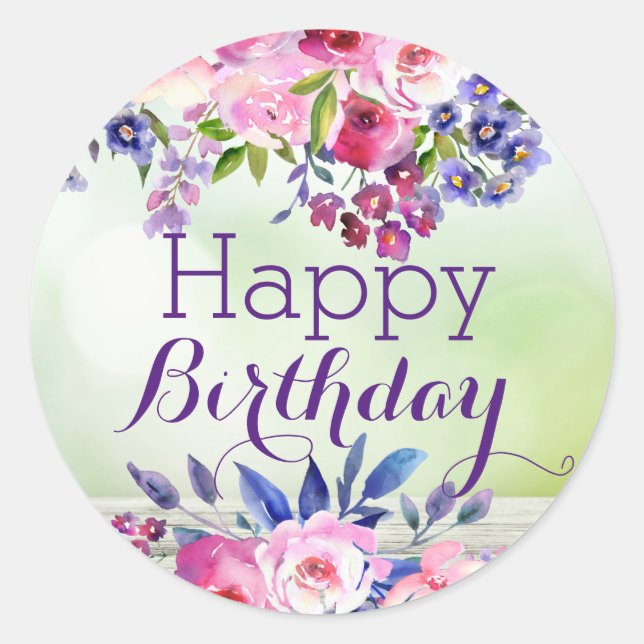 Watercolor Flowers Happy Birthday Stickers (Front)