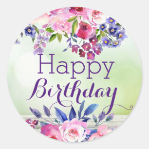 Watercolor Flowers Happy Birthday Stickers