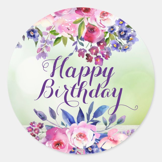 Watercolor Flowers Happy Birthday Stickers (Front)