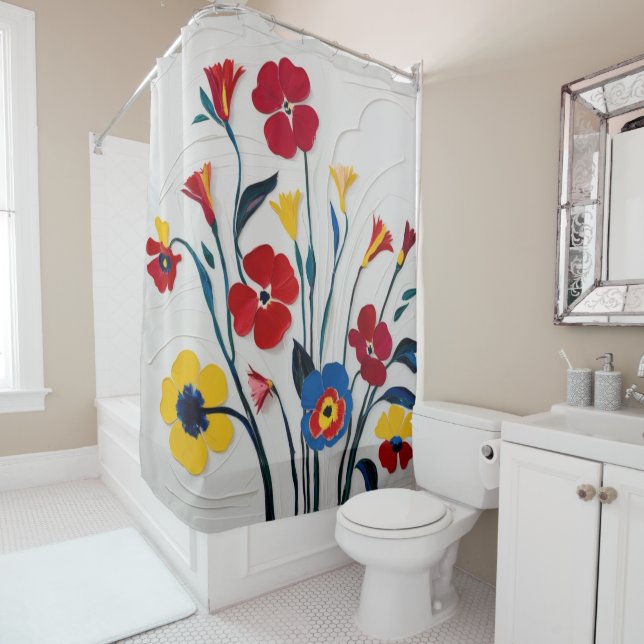 Watercolor Flowers in Bright Hues Shower Curtain (In Situ)