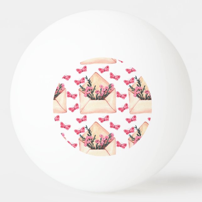Watercolor flowers in envelopes: seamless pattern ping pong ball (Front)