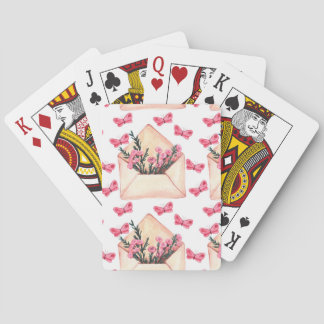Watercolor flowers in envelopes: seamless pattern playing cards