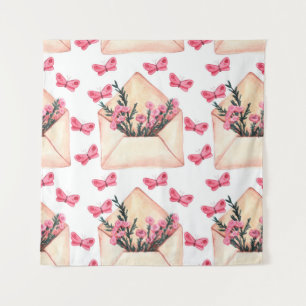Watercolor flowers in envelopes: seamless pattern tapestry