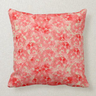 Watercolor Flowers in Pastel Red and Pink Cushion