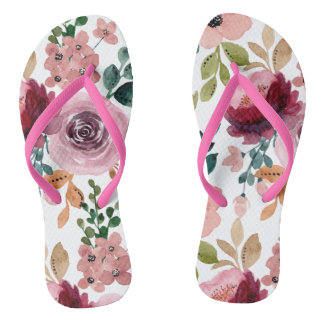 Watercolor flowers in pink and purple thongs