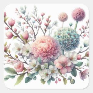 Watercolor Flowers in soft pastels Square Sticker