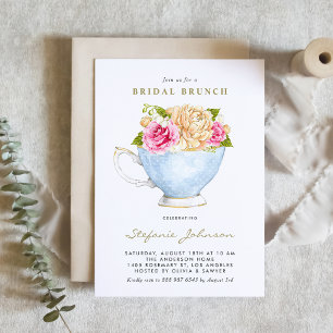 Watercolor Flowers in Teacup Bridal Shower Invitation