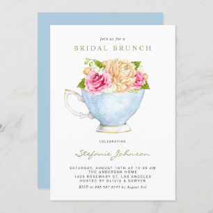Watercolor Flowers in Teacup Bridal Shower Invitation