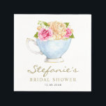 Watercolor Flowers in Teacup Bridal Shower Napkin<br><div class="desc">Add a touch of timeless elegance to your bridal shower with these customisable bridal shower paper napkins featuring a charming watercolor rose bouquet in a vintage teacup. Perfect for tea party-themed celebrations, garden gatherings, or romantic bridal brunches. Personalise these paper napkins by adding your name, event and date. Whether you're...</div>