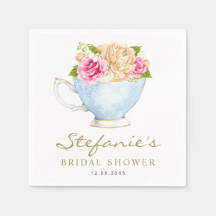 Watercolor Flowers in Teacup Bridal Shower Napkin