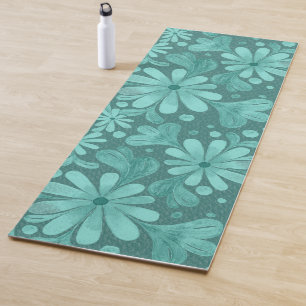 Watercolor Flowers in Teal and Aqua Yoga Mat