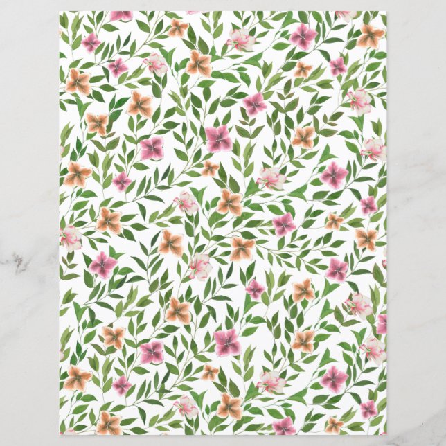 Watercolor Flowers in Vines Climbing Leaves Patter (Back)