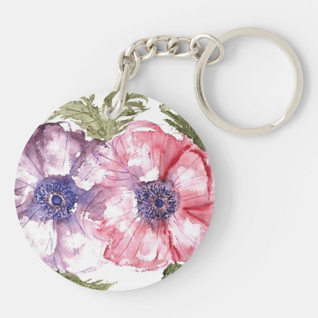 Watercolor flowers key ring (Back)
