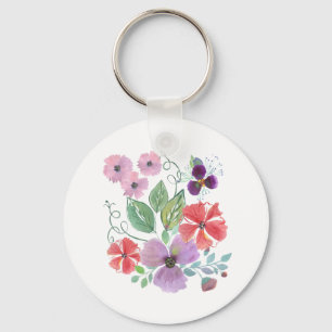 Watercolor flowers . key ring