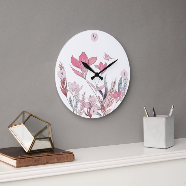 Watercolor flowers large clock (Office)