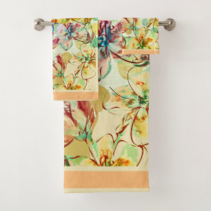 Watercolor Flowers Large with Trim Bath Towel Set