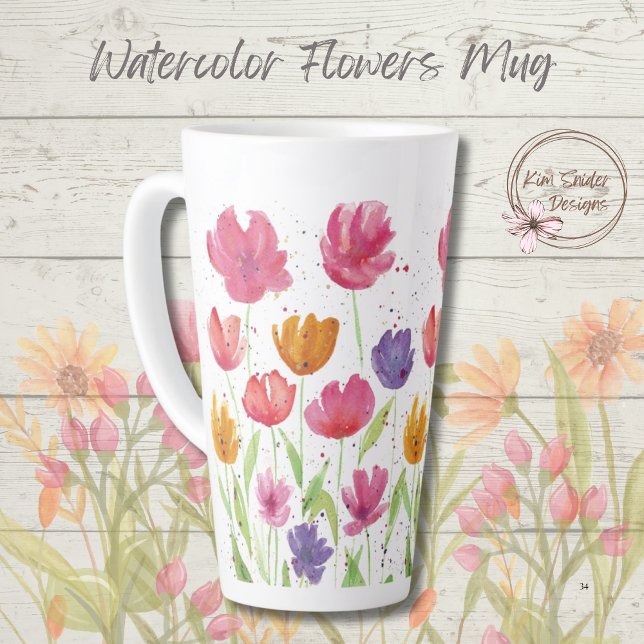 Watercolor Flowers Latte Mug (Creator Uploaded)