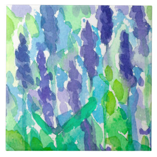Watercolor Flowers Lavender Garden Ceramic Tile