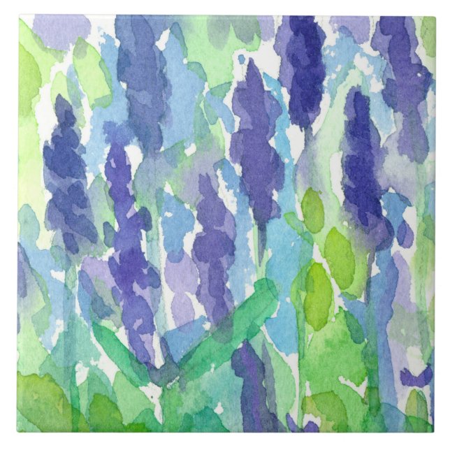 Watercolor Flowers Lavender Garden Ceramic Tile (Front)