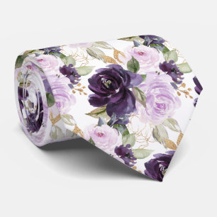 Watercolor Flowers Lavender Purple Lilac Roses Tie