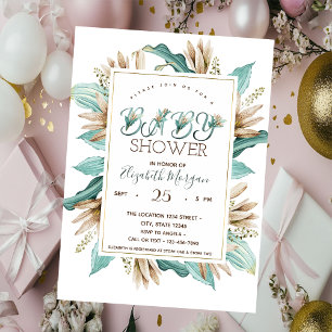Watercolor Flowers Leaves Baby Shower Invitation