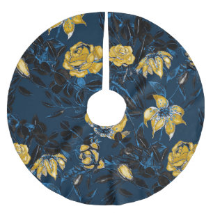 Watercolor Flowers Leaves: Vintage Pattern Brushed Polyester Tree Skirt