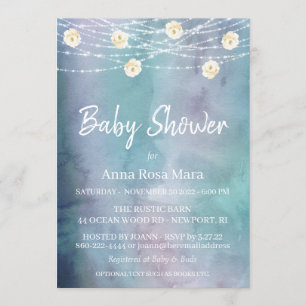 *~* Watercolor Flowers Lights Roses Baby Shower Invitation