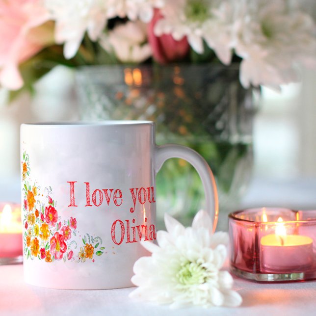 Watercolor flowers love orange yellow red coffee mug (Creator Uploaded)