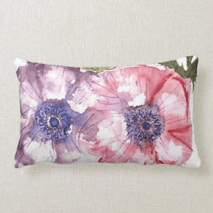 Watercolor flowers lumbar cushion
