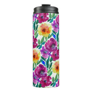 Watercolor Flowers Maroon and Yellow Thermal Tumbler